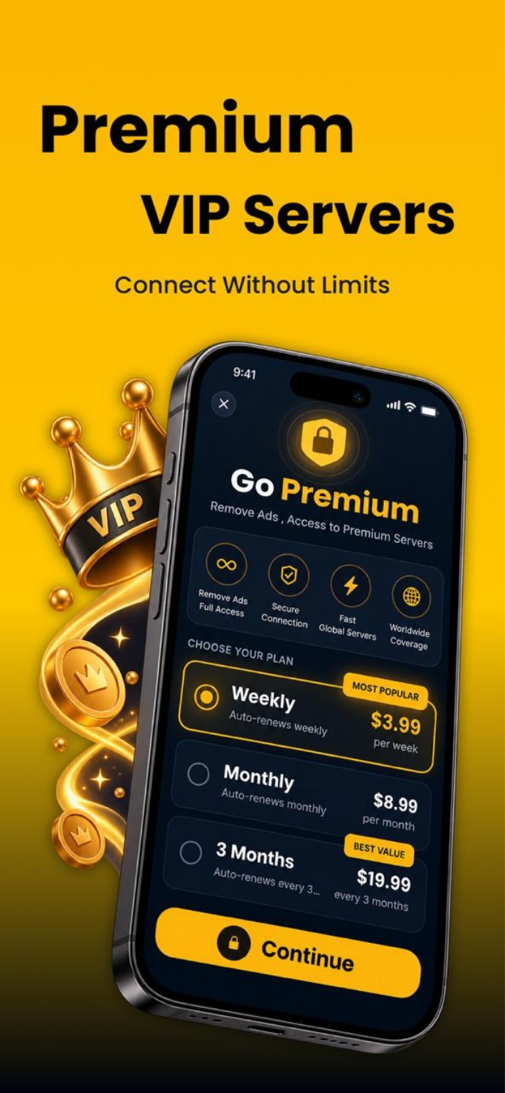 VPNSix Premium servers screen